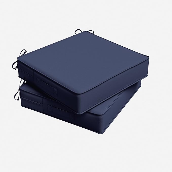 Outdoor Chair Cushion 18.5 x 16 x 4 Inches Patio Furniture Outdoor Waterproof Seat Cushion, Patio Chair Cushion with Handles and Ties, Square Dining Chair Cushion Set of 2, Navy Blue