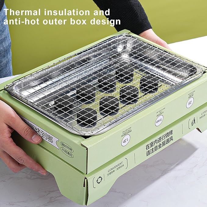 Disposable Barbecue Grill Charcoal Grill Simple Installation Portable Grill High Stability Non-Slip Even Heat Conduction Green