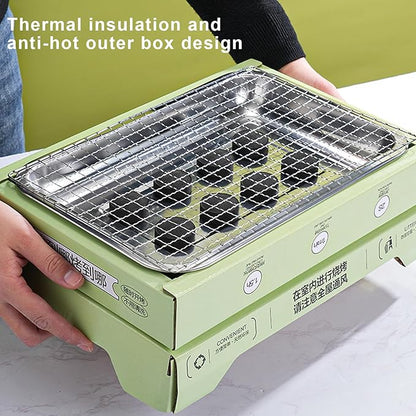 Disposable Barbecue Grill Charcoal Grill Simple Installation Portable Grill High Stability Non-Slip Even Heat Conduction Green