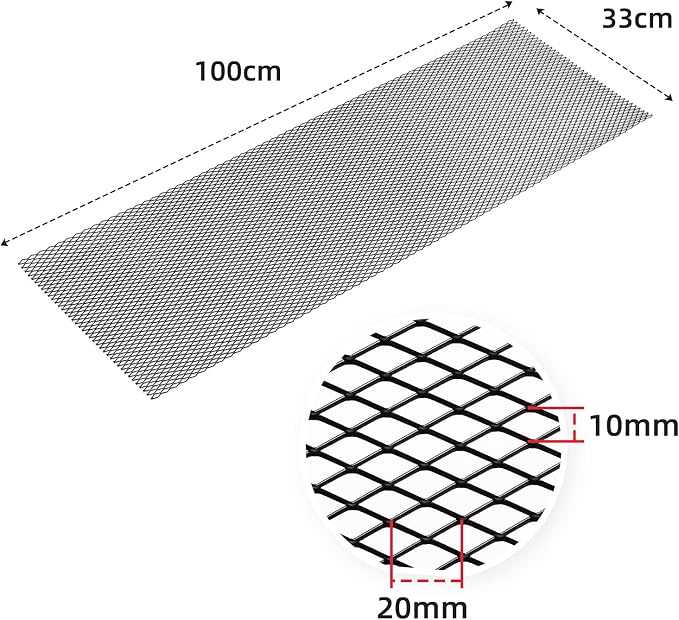 AggAuto Universal 40"x13" Car Grill Mesh 10x20mm Rhombic Hole Black | Aluminum Alloy Automotive Grille Insert Bumper, One of the Most Multifunctional Shape Grids 100x33cm