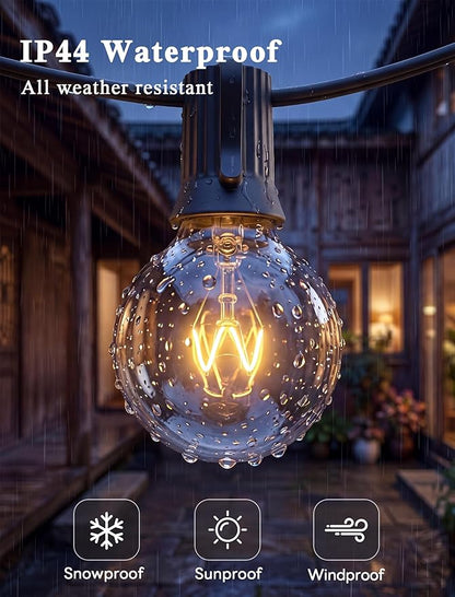 Abeja 25Ft Outdoor Patio String Lights, G40 Outdoor Globe String Lights with 27 Clear Bulbs, Hanging Light for Porch Backyard Deck Bars Wedding Indoor Decor, E12 Base, 5W Black Wire