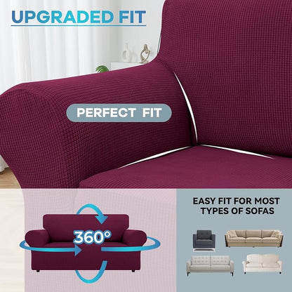 LURKA Stretch Loveseat Couch Cover, 1 Piece 2 Cushion Sofa Slipcover, Wine | Soft Stretch Jacquard, Fits 55"-78" Loveseats, Elastic Bottom for Secure Fit, Machine Washable, Pet & Kid Friendly