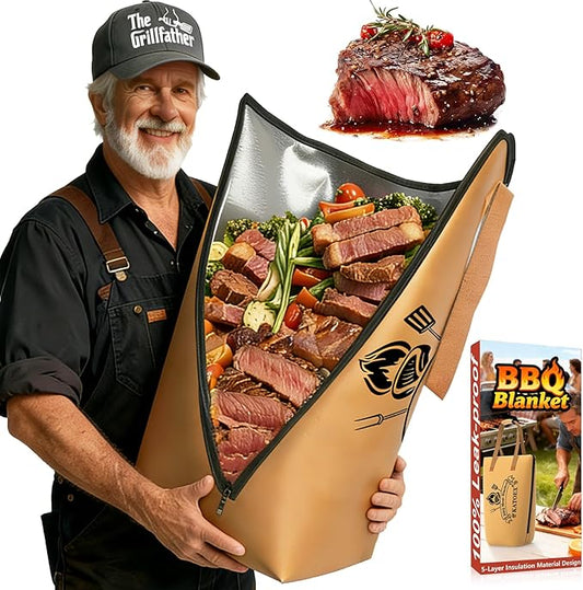 Reusable BBQ Blanket Bag, Insulated Meat Resting Bag, Large Capacity, Wide Mouth, Double Zipper, 21' L x 15' W x 7.8' H, Regular 21in