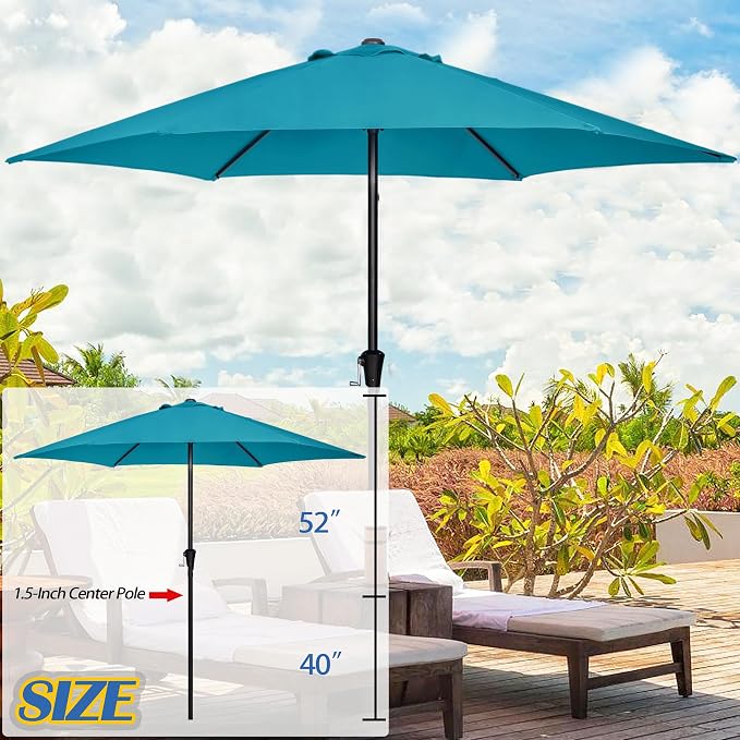 Sunnyglade 9FT Outdoor Patio Umbrella, Market & Table Umbrella with 6 Sturdy Ribs and Crank System, Fade-resistant & Waterproof for Garden Backyard Poolside Deck