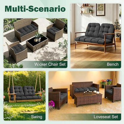Outdoor Wicker Chair Cushions, 44×19×4 in, Waterproof, Dark Grey | Waterproof Wicker Furniture Cushions, Fade Resistant, 3 Piece Patio Furniture Cushions Set for Bench, Loveseat, Swing, Settee