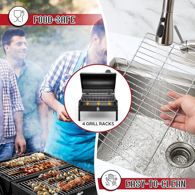 Coliware Portable Outdoor Tabletop Charcoal Grill, Multi-Functional Food-Safe Barbecue Smoker for Backyard Camping Picnics Beach, Compact & Heavy Duty