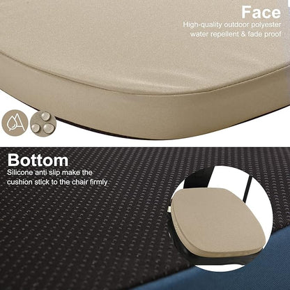 GUEGLSA Outdoor Waterproof Seat Cushions 14x14 inch, Non Slip Metal Chair Pad with Ties, U Shaped Chair Cushion for Kitchen Dining Patio Chair, Set of 2, Khaki