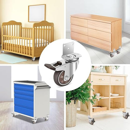 Nefish 3 Inch Side Mount Casters Wheels, L-Shaped Rubber Caster Set of 4, Ball Bearing 360 Degree Plate Swivel Castors Wheel 1000 LBS, Casters Wheels for Furniture, Baby Bed, Kitchen, Cabinet, Table