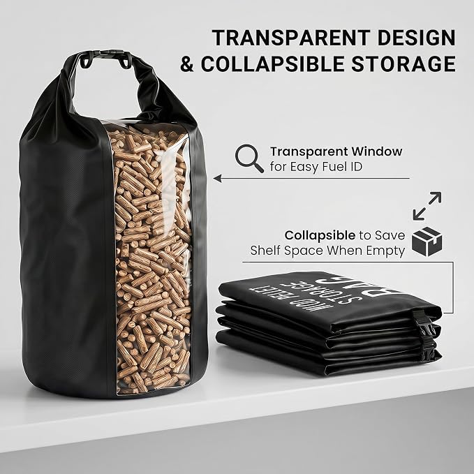 2 Pack 50LB Waterproof Pellet Storage Bags with Backpack Straps | Heavy Duty Wood Pellet Storage Container, Smoker Pellet Storage Bin Bag for BBQ Grill, Charcoal, Wood Chips & Heating Fuel