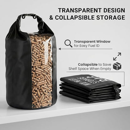 2 Pack 50LB Waterproof Pellet Storage Bags with Backpack Straps | Heavy Duty Wood Pellet Storage Container, Smoker Pellet Storage Bin Bag for BBQ Grill, Charcoal, Wood Chips & Heating Fuel