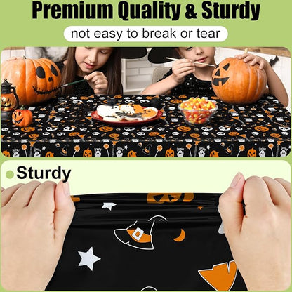 Smiry Disposable Table Cloth - 12 Pack, 54 x 108 Inch Waterproof Rectangle Tablecloths for Parties, Decorative Plastic Table Cover, Leakproof & Sturdy, Black & Silver