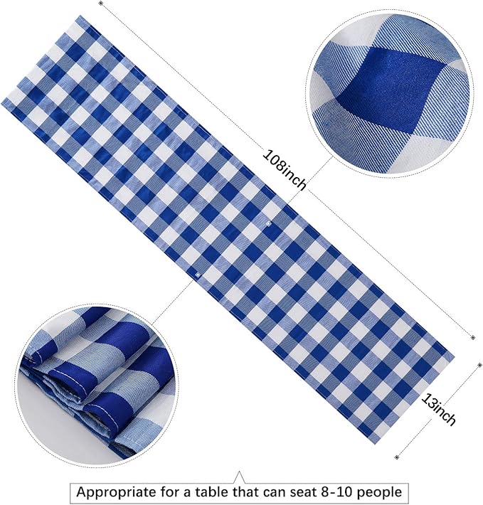 Blue Plaid Table Runner Independence Day Buffalo Checkered Centerpiece Fabric 13x108 Inch 4 Packs Table Cloths Party Picnic Decorative Gingham Rectangle Blue and White Checkered Linen Decorations