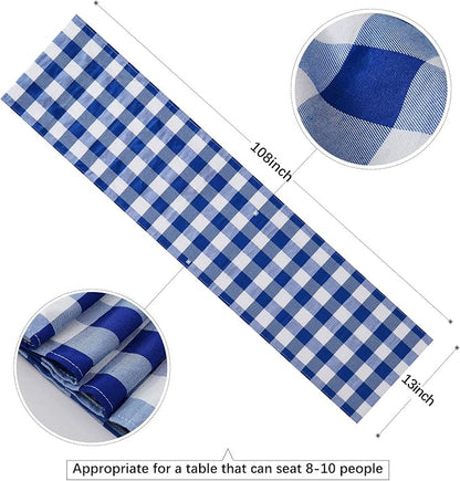 Blue Plaid Table Runner Independence Day Checkered Fabric Cover 13x108 Inch 2 Packs Table Cloths Centerpieces Patriotic Party Picnic Decorative Gingham Rectangle Blue White Checkered Linen Decorations