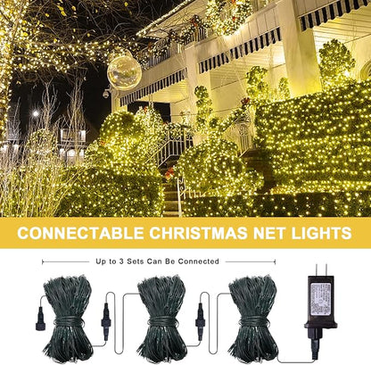 JMEXSUSS 360 LED Christmas Net Lights, Warm White, 12ft x 5ft | Outdoor Waterproof, Connectable, Plug in, Mesh Lights with Remote for Bushes Shrubs Christmas Decorations