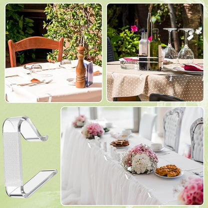 Yerliker 60 Pcs Clear Table Skirting Clips with Hook and Loop Plastic Tablecloth Clips for Meeting Party Indoor Outdoor Events