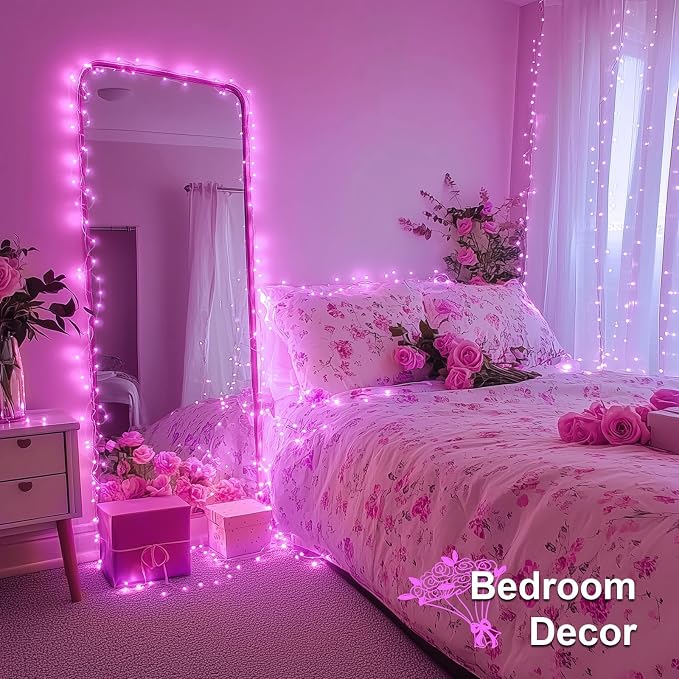 JMEXSUSS Pink Lights for Bedroom Decor, 200 LED Pink String Lights | Pink Christmas Lights Indoor Outdoor Clear Wire Plug in for Girl's Room Home Anniversary Birthday, Connectable