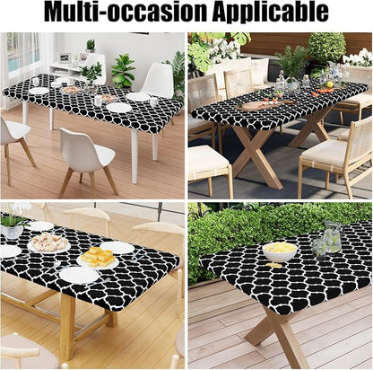 Smiry Picnic Fitted Table Cover, 8 Foot Flannel Backed Vinyl Tablecloth | Waterproof Elastic Stretch Table Cloth, Wipeable Plastic Tablecloth for Camping, Indoor & Outdoor (Black, 30" x 96")