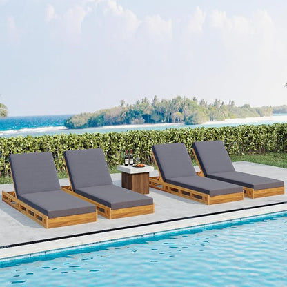 Merax Acacia Wood Chaise Lounge Chair Outdoor Set of 4, Patio Recliner with 4 Position Adjustable Backrest and 4" Thick Double-fold Cushion