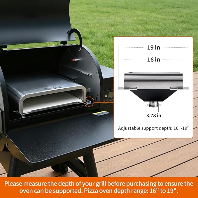 MAJARO Pellet Grill Pizza Oven Attachment with 13" Cordierite Pizza Stone, Stainless Steel Outdoor Pizza Oven Insert, Adjustable 16"-19" Depth, Fits Most Pellet Grills, Up to 800°F
