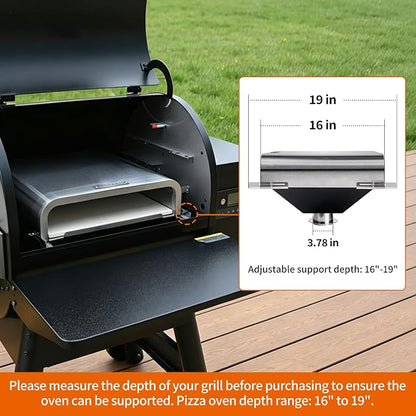 MAJARO Pellet Grill Pizza Oven Attachment with 13" Cordierite Pizza Stone, Stainless Steel Outdoor Pizza Oven Insert, Adjustable 16"-19" Depth, Fits Most Pellet Grills, Up to 800°F
