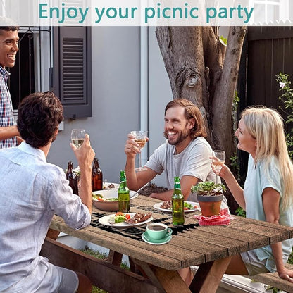 Picnic Table Cover with Bench Covers and Bag, Elastic Edges Waterproof Windproof Vintage Wood Camper Outdoor Tablecloth, RV Camping Essentials, Fitted 6FT Rectangle Tables and Seats, 3 Pcs, 30x96 Inch