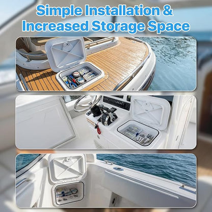 Marine Deck Storage Box with Latch, Thickened ABS Boat Embedded Storage Box, 180° Deck Hatch Lid Opening & 270° Rotating Latch, Marine Boat Tool Box for Bass, Pontoon, Center Console, Yacht, Car, Home