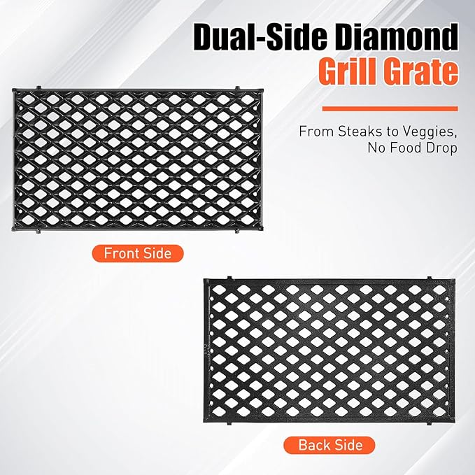 17.5" Dual Sided Diamond Sear Grill Grates for Weber Spirit 200 Series, Spirit E210 E220 S210 S215, Porcelain-Enameled Cast Iron Replacement Grate for Weber GS4 Spirit II E-210 E220, 1 Pack