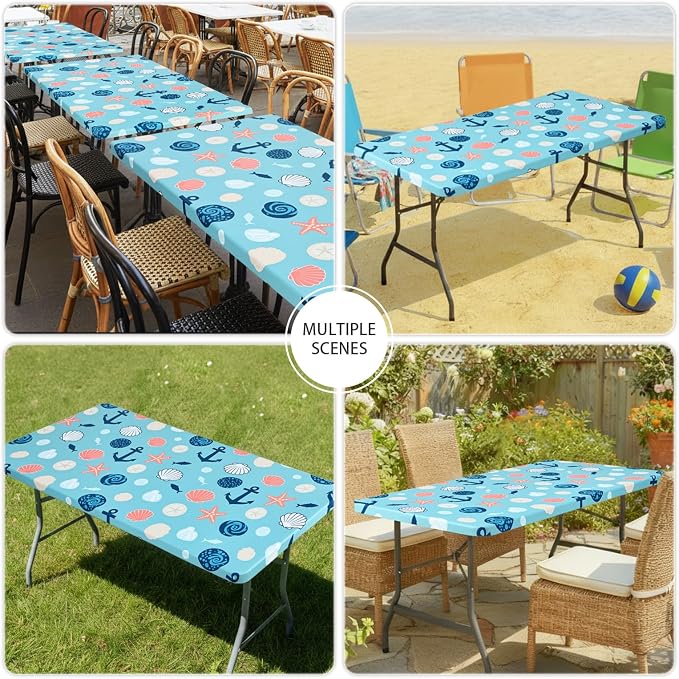 Smiry Spandex Fitted Tablecloth for 6 Foot Rectangle Tables, Washable Picnic Table Cover with Elastic, Stretch Reusable Table Cloth for Outdoor, Camping, Dining & Kitchen (Conch, 30"x72")