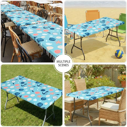 Smiry Spandex Fitted Tablecloth for 6 Foot Rectangle Tables, Washable Picnic Table Cover with Elastic, Stretch Reusable Table Cloth for Outdoor, Camping, Dining & Kitchen (Conch, 30"x72")