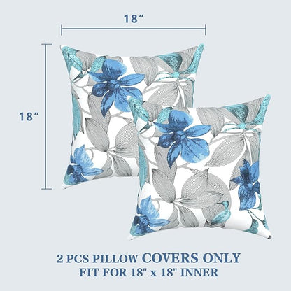 LVTXIII 2 Pack Outdoor Pillow Covers ONLY 18x18 Inch, Water-Repellent Square Decorative Cushion Covers for Patio Furniture, Garden, Sofa, Clemens Noir Blue