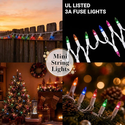 TW SHINE Christmas String Lights, 3 Pack 60 FT 300 Count Incandescent White Wire Christmas Mini Lights, Waterproof Xmas String Lights for Outdoor Indoor Home Party Yard Decorations, Multi-Colored