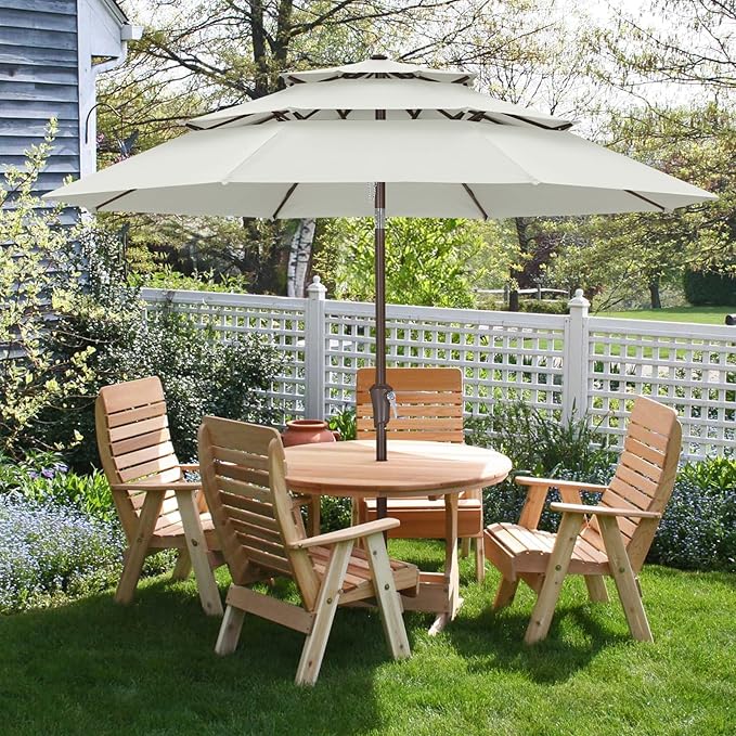 ABCCANOPY 9Ft 3 Tiers Market Umbrella, Outdoor Table Umbrella for Patio, Deck, Backyard (Light Beige)