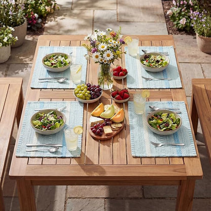 Artoid Mode Sky Blue Farmhouse Woven Braided Stripe Placemats Set of 6,12x18 Inch Seasonal Holiday Table Mats Party Kitchen Dining Decoration
