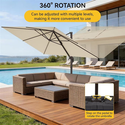 9x12 FT Cantilever Patio Umbrella, Beige Large Rectangular Umbrella