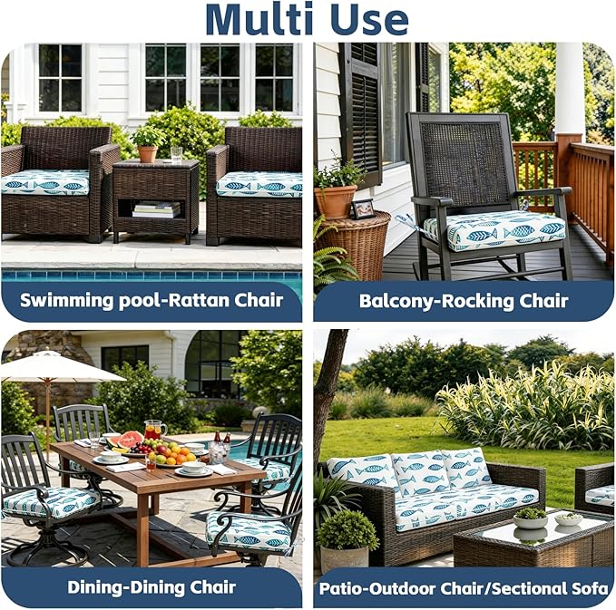 COZYVIDA Outdoor Chair Cushions Set of 4, 20"x20" Square Seat Pads with Tie Straps and YKK Zippers, 30D High-Density Foam, Water-Resistant Fabric,UV-Resistant 1000+ Hrs