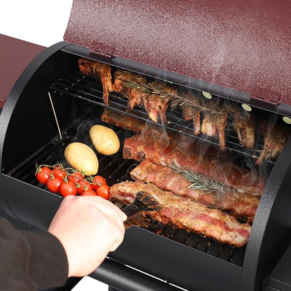 Jocoevol Wood Pellet Grill Smoker for Outdoor Cooking, 456 SQ. IN Cook Area Electric Pellet Grill with Auto Feed & PID Temperature Control 180-425°F, 6-in-1 BBQ Grill & Rain Cover for Backyard