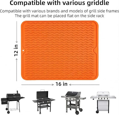 Silicone Grill Tools Mat for Blackstone Weber Traeger Pit Boss Flat Top Grill Smoker,BBQ Accessories Pad Mats for Outdoor Kitchen Counter Cooking, Side Shelf Spatula Mat,Gifts for Men (Orange)