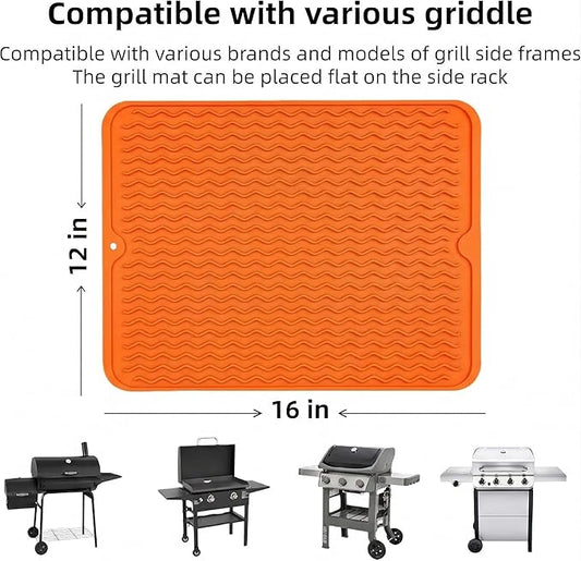 Silicone Grill Tools Mat for Blackstone Weber Traeger Pit Boss Flat Top Grill Smoker,BBQ Accessories Pad Mats for Outdoor Kitchen Counter Cooking, Side Shelf Spatula Mat,Gifts for Men (Orange)