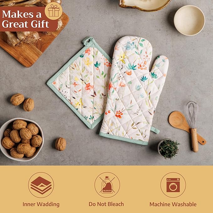 Maison d' Hermine Pot Holders 100% Cotton Heat Resistant Potholders 8" x 8" Hot Pads with Loop BBQ Cooking Baking Hotel Farmhouse Kitchen Handling Hot Pans Spring Summer (Pack of 2, Colmar)