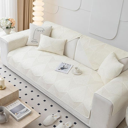vctops Cotton Quilted Couch Covers for Sectional Sofa (Cream,43"x63") | Geometric Washable Non Slip Sofa Slipcover for Dogs, Children, Pets Furniture Protector Cover