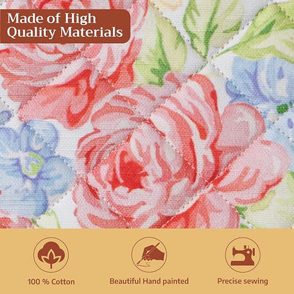 Maison d' Hermine Pot Holders 100% Cotton Heat Resistant Potholders 8" x 8" Hot Pads with Loop BBQ Cooking Baking Hotel Farmhouse Kitchen Handling Hot Pans Spring Summer (Pack of 1, Vintage Floral)