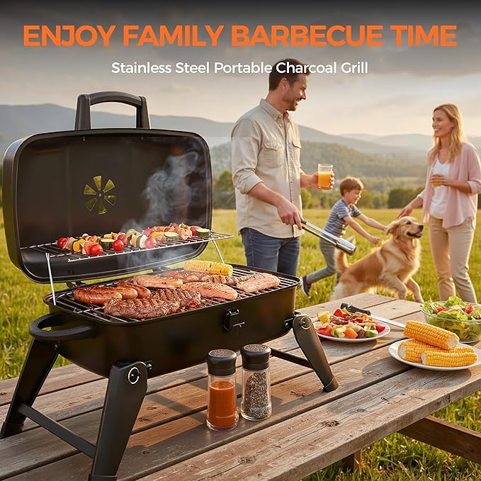MASTER COOK Portable Charcoal Grill, Foldable Lightweight BBQ Grill with 330 sq.in. Cooking Area and Adjustable Air Vent Outdoor RV, Hiking, Camping, Patio, Tailgating