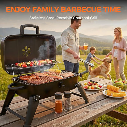 MASTER COOK Portable Charcoal Grill, Foldable Lightweight BBQ Grill with 330 sq.in. Cooking Area and Adjustable Air Vent Outdoor RV, Hiking, Camping, Patio, Tailgating