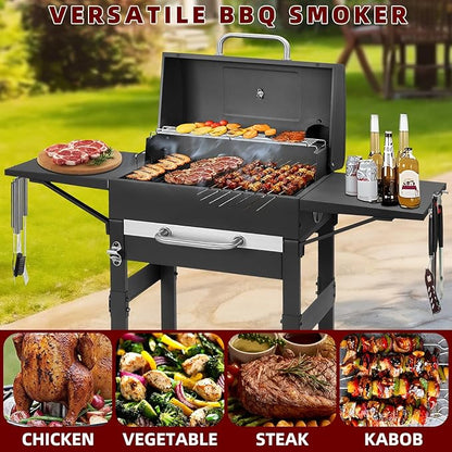 Charcoal Grills Outdoor BBQ Grill with 2 Side Table,Barbecue Grill Smoker with 343 Sq.in.Cooking Area for Outdoor Cooking Backyard Camping Picnics Beach by DNKMOR