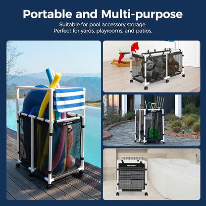 Pool Storage Bin, 214 Gallons, Holder for Noodles, Toys, Floats, Towels, Large Mesh Organizer for Swimming Equipments, Max Style