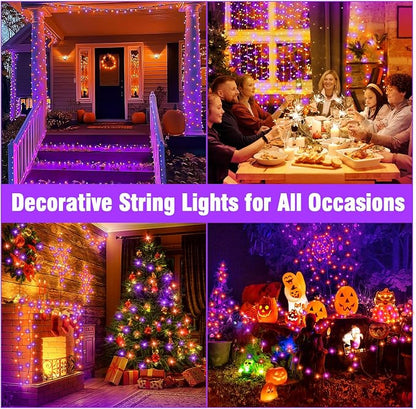 Nisocy LED String Lights Outdoor Waterproof – Purple Orange Fairy Lights with Plug, Connectable Christmas Tree Lights for Patio, Garden, Bedroom, Wedding, Party, Decor (66FT)