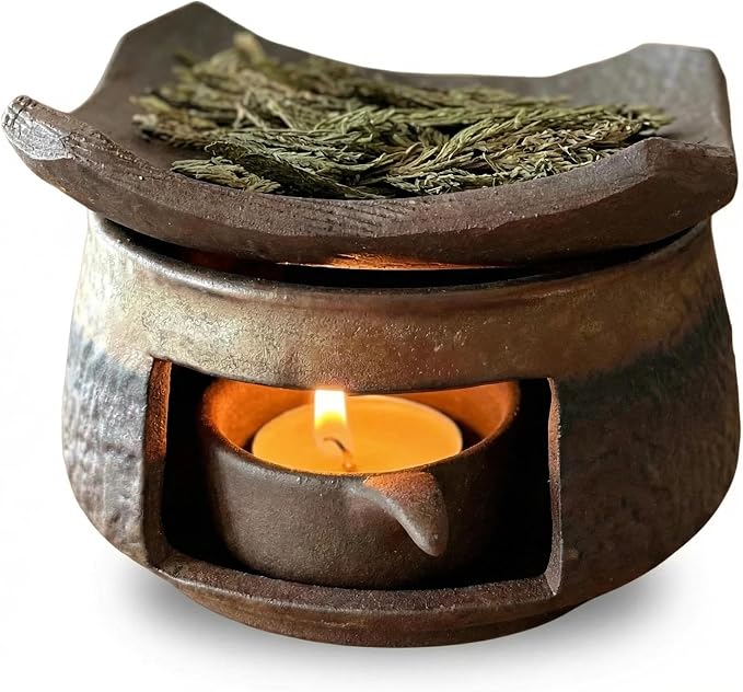 Zen Incense Burner Kit,Ceramic Aromatherapy Burner for Cedar Essential Oil Burner,Tea Light Teapot Warmer Candle Holder for Home Office Meditation Relaxation Decor