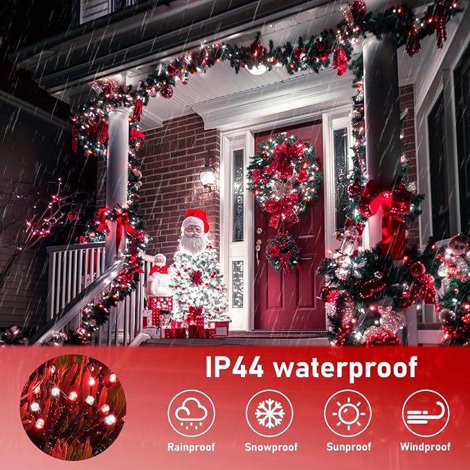JMEXSUSS 200 LED Red and White Christmas Lights, 66ft String Lights Plug in | Connectable, 8 Modes, Green Wire Twinkle Christmas Lights for Tree Bedroom Mantel Fireplace Porch Yard Indoor Outdoor Decor