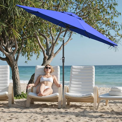 Sannwsg Patio Umbrellas, Pool Umbrella with 8 Sturdy Ribs, Outdoor Umbrella with Push Button Tilt/Crank, Deck Umbrellas, Market Umbrela Table for Backyard, Deck, Garden, Pool