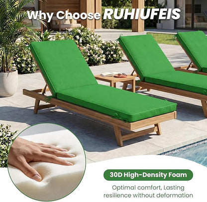Chaise Lounge Cushions Outdoor Set of 2, Water-resistant and Fade-Resistant Patio Lounge Chair Cushions, Furniture Replacement Cushions Ideal for Pools, Gardens and Balconies, 72" x 21" x 3",Green
